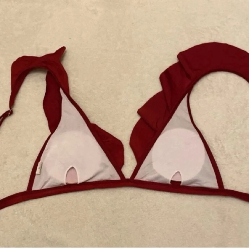 SHEIN Ruffled Dark Red Bikini Top